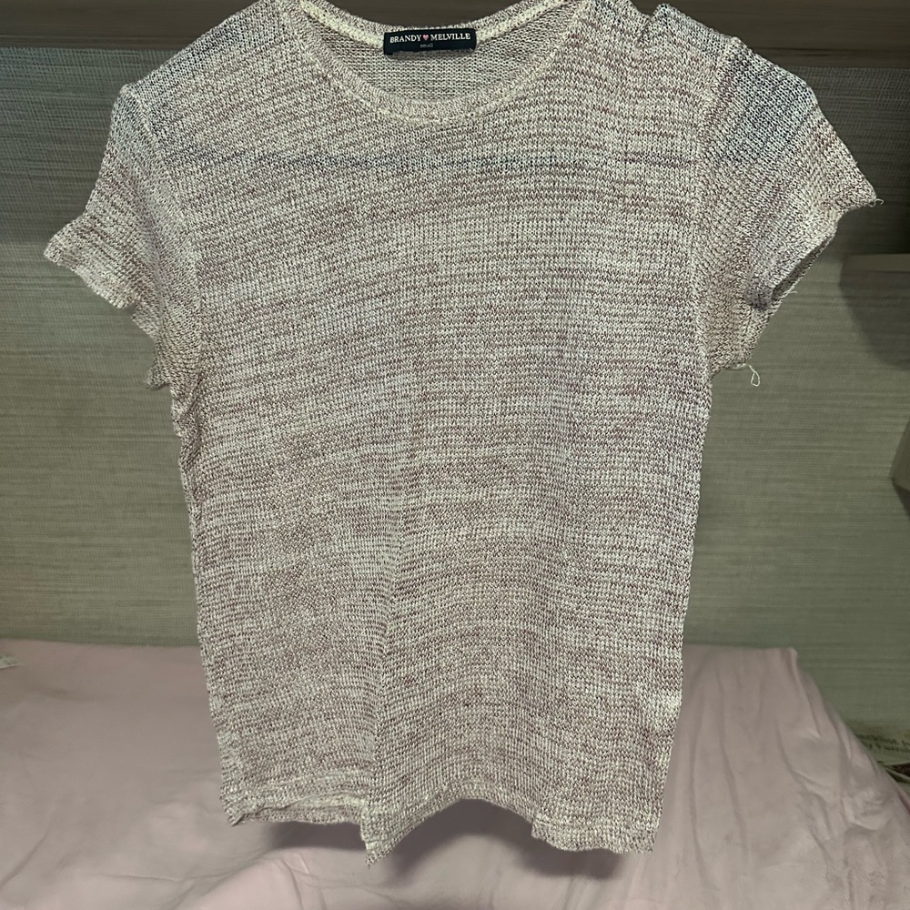 Brandy Melville Burgundy & Cream Short Sleeve Tee